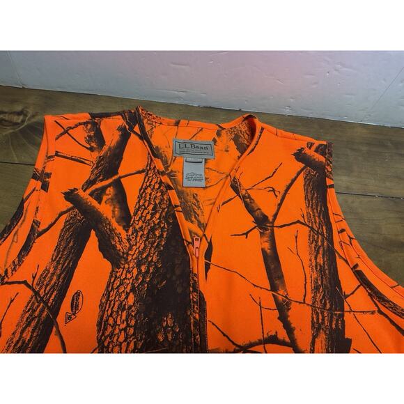 Vintage LL Bean Real Tree Men Vest Large R Orange Camo Hunt Pockets - Picture 3 of 13